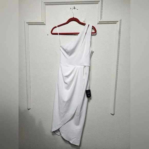 Lulu's So Flirty White One-Shoulder Cutout Asymmetrical Midi Dress S Wedding - Picture 6 of 10